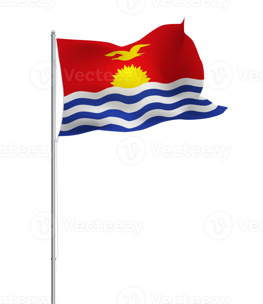 Kiribati flag waving on pole.Isolated national flag of Kiribati png