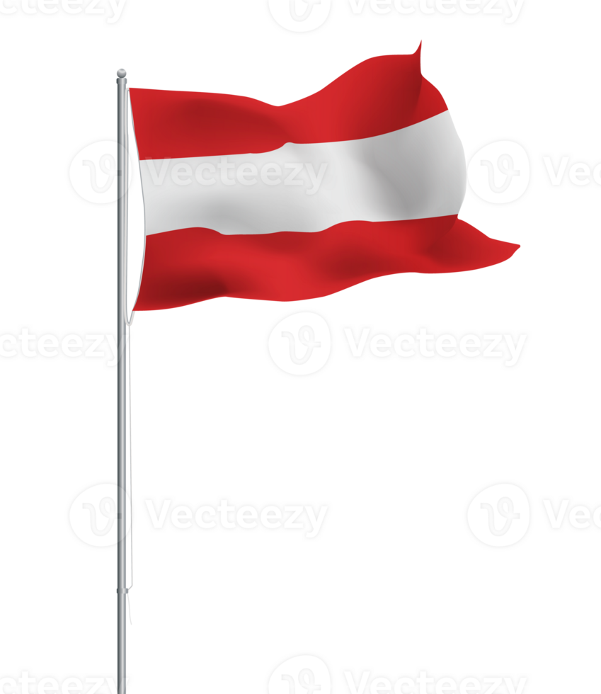 Austria flag waving on pole.Isolated national flag of Austria png