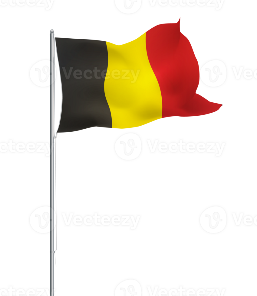 Belgium flag waving on pole.Isolated national flag of Belgium png