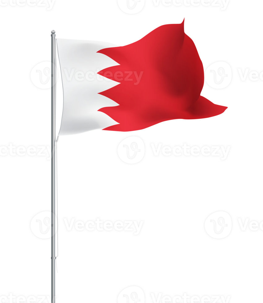 Bahrain flag waving on pole.Isolated national flag of Bahrain png