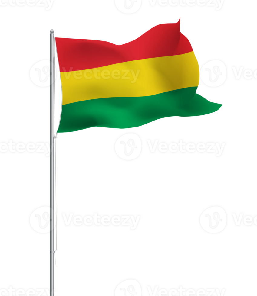 Bolivia flag waving on pole.Isolated national flag of Bolivia png