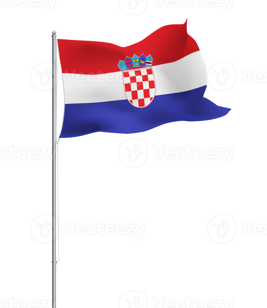 Croatia flag waving on pole.Isolated national flag of Croatia png
