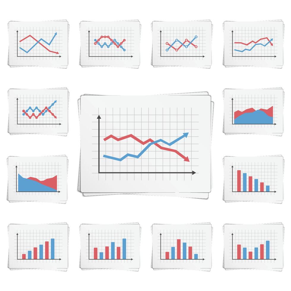 Papers with different graphs and charts vector