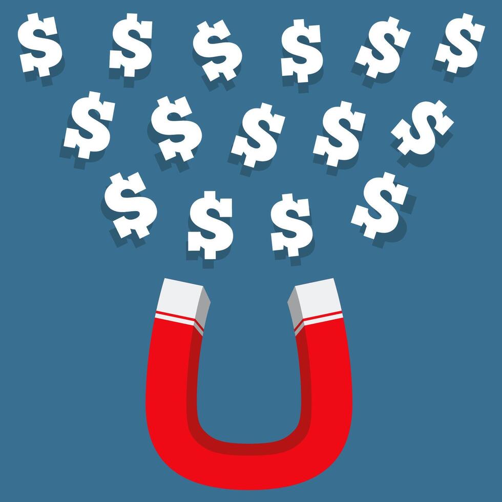 Magnet with money, flat design vector