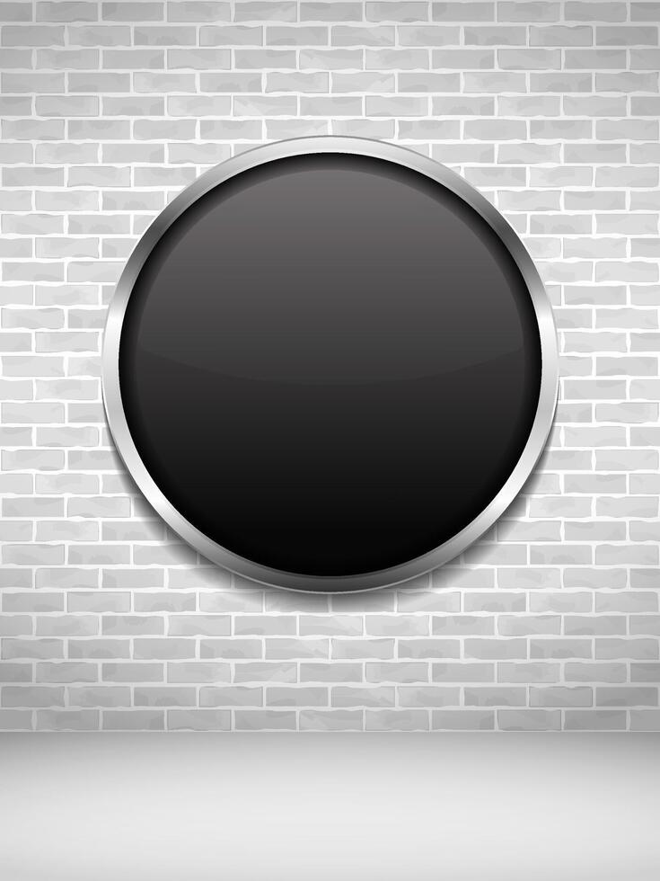 Blank black round frame on an old brick wall vector
