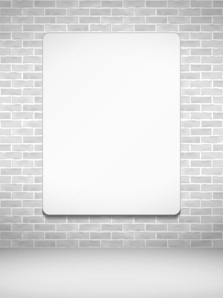 Blank vertical poster on brick wall vector