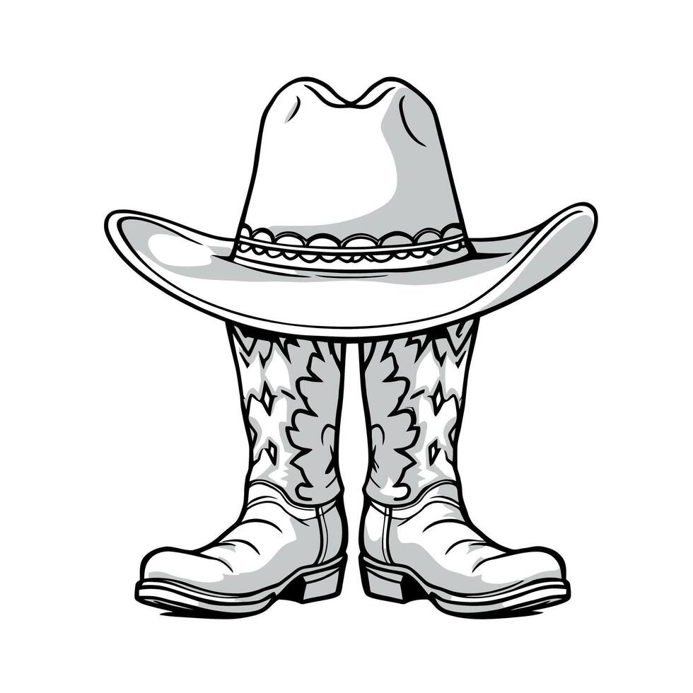 Cowboy boots and hat illustration vector