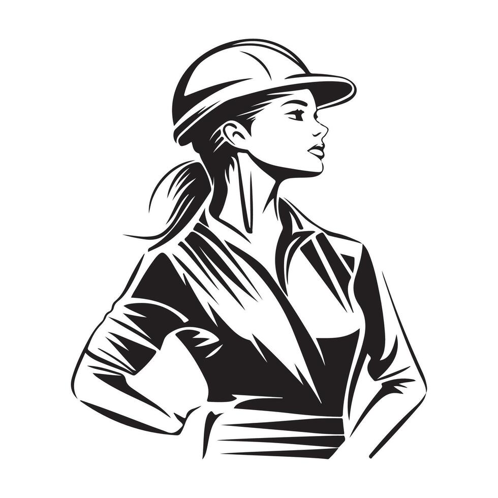 Female Architect Wearing Hard Hat Logo Design for Professional Innovation vector