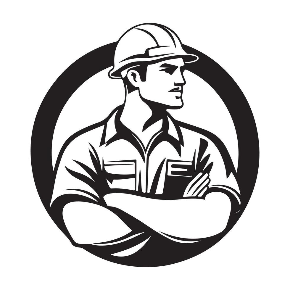 Construction Worker Sporting a Hard Hat Showcased in a Contemporary Bold Logo Design vector