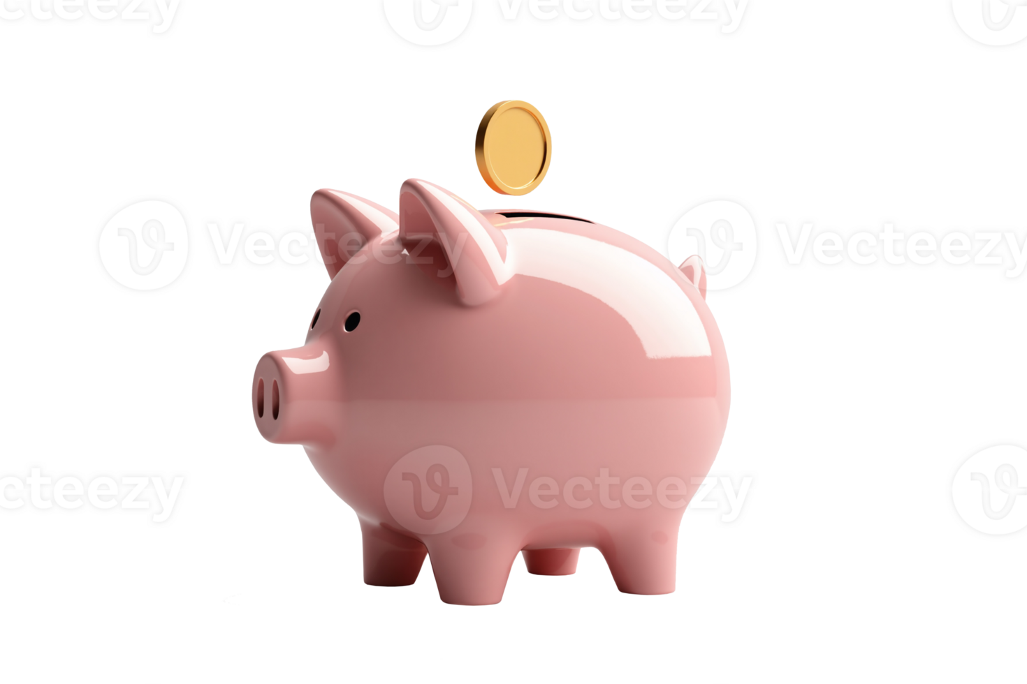 Pink Piggy Bank with Gold Coin Insert on Transparent Background for Savings and Budgeting Concepts in Financial Education png