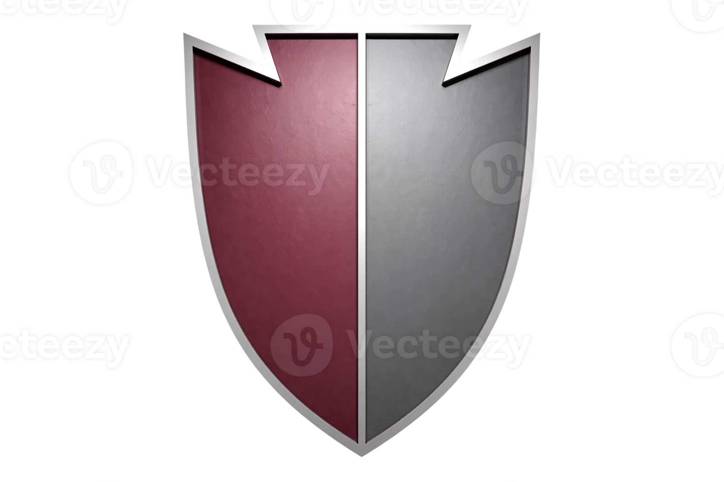 Sleek Silver and Maroon Shield with Jagged Top Edge on Transparent Background for Protection, Security, and Gaming Achievement Icons png