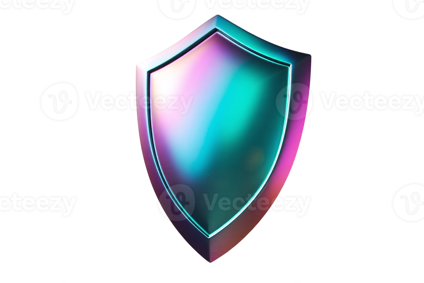 Futuristic Holographic Shield with Iridescent Color Shift from Teal to Purple and Glowing Edge Effect on Transparent Background png