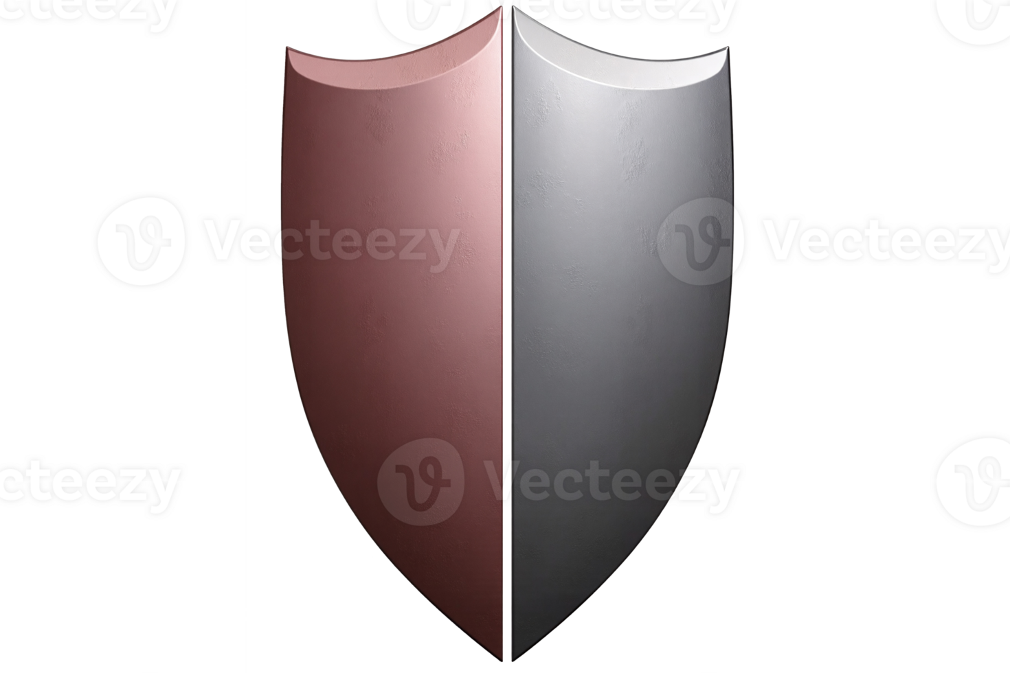 Dual-Colored Metallic Shield with Rose Gold and Silver Gradient Panels and Three-Dimensional Curved Design on Transparent Background png