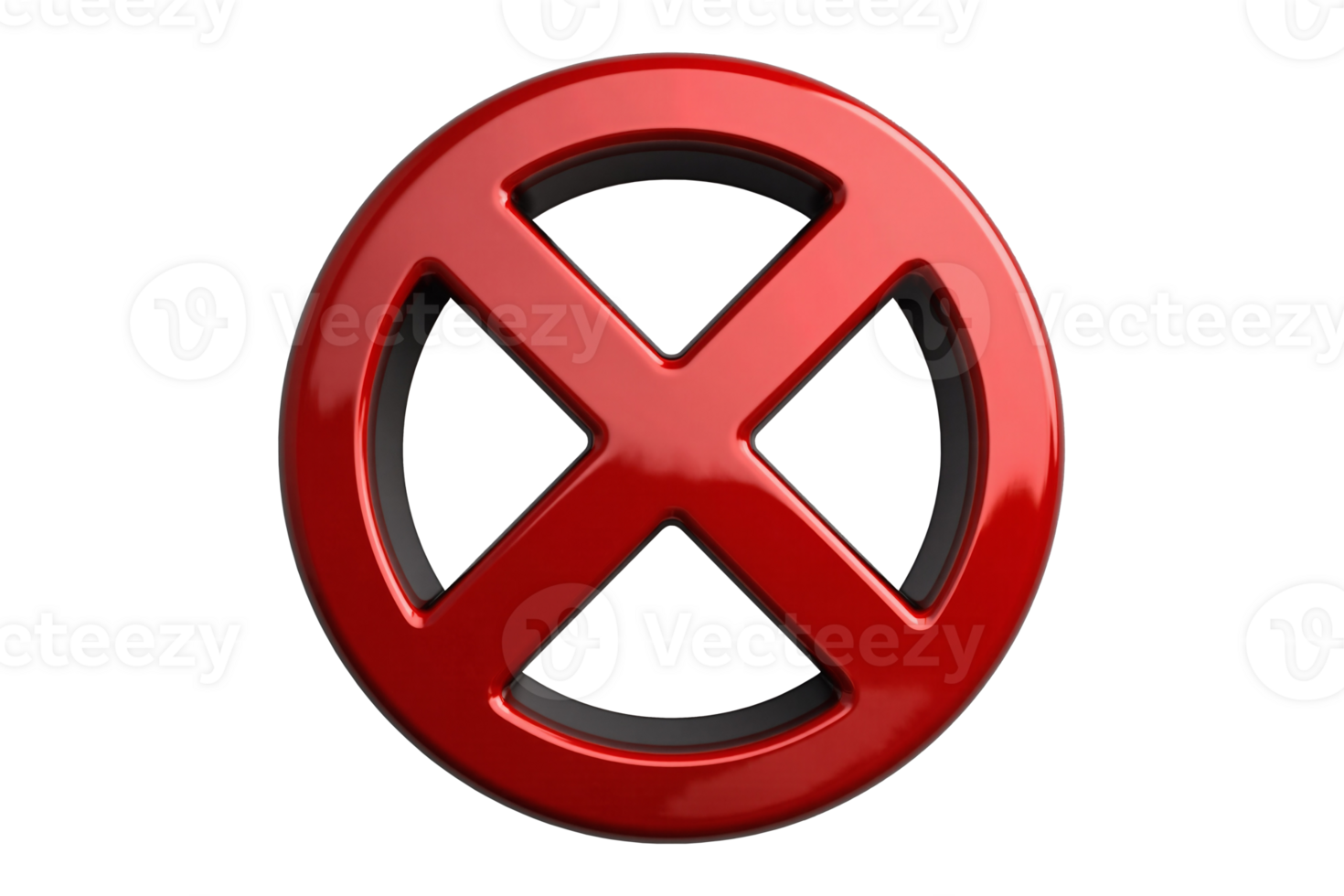 Bold Red Cross Symbol with Glossy 3D Finish and Black Outline on Transparent Background for Prohibited Signs and Warning Graphics png