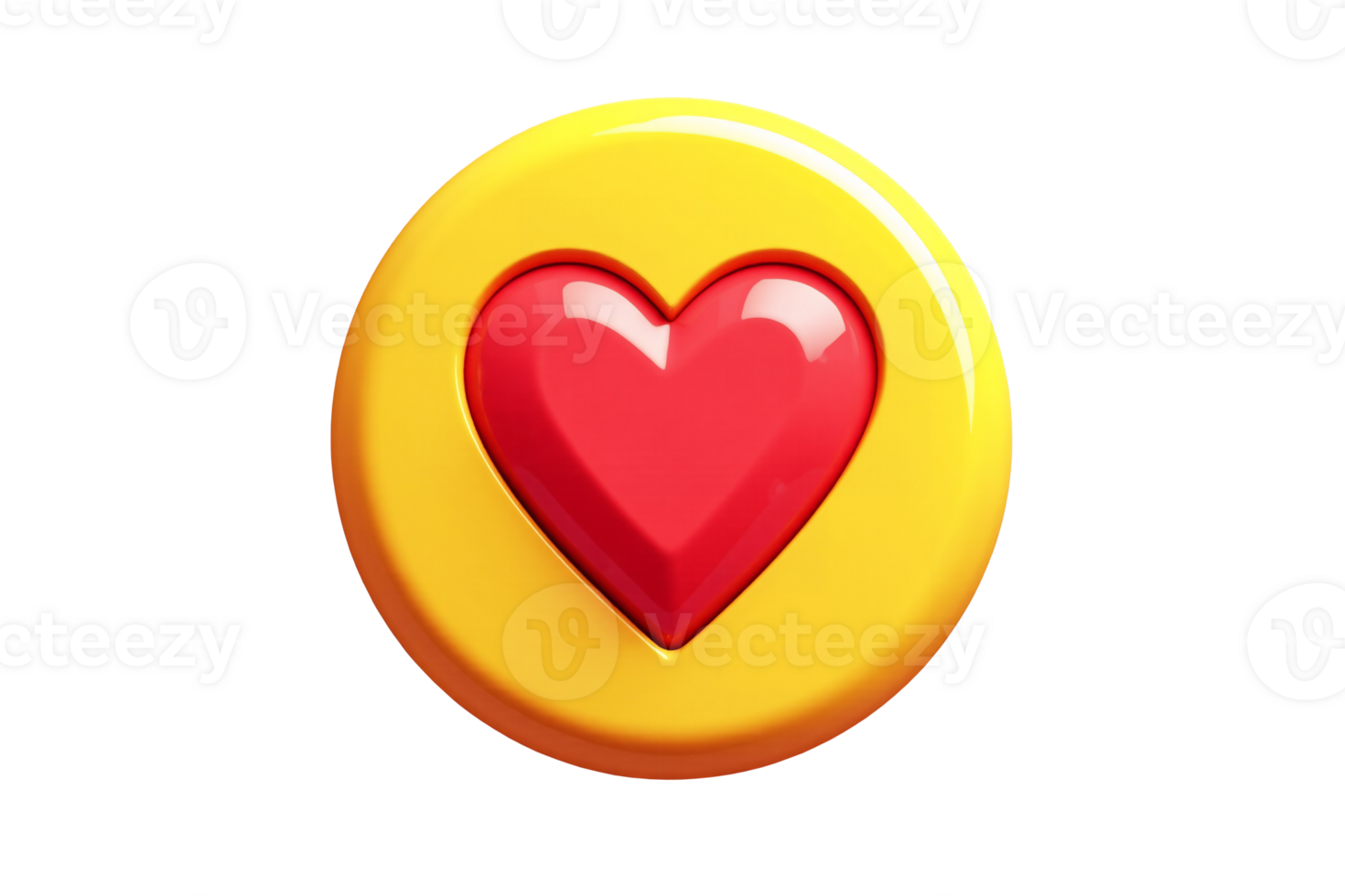 3D Rendered Glossy Yellow Circle with Vibrant Red Heart Emoji, Isolated on Transparent Background for Versatile Digital Design Applications, Symbolizing Love and Affection png