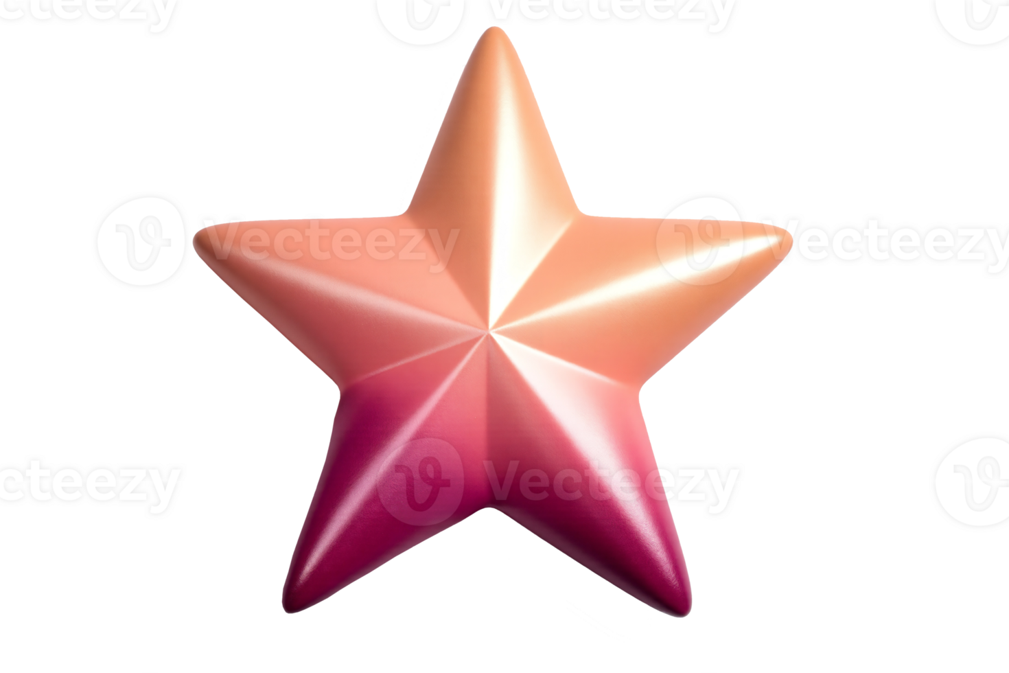 Glossy Coral to Burgundy Gradient Five-Pointed Star with Metallic Finish and Beveled Edges on Transparent Background png