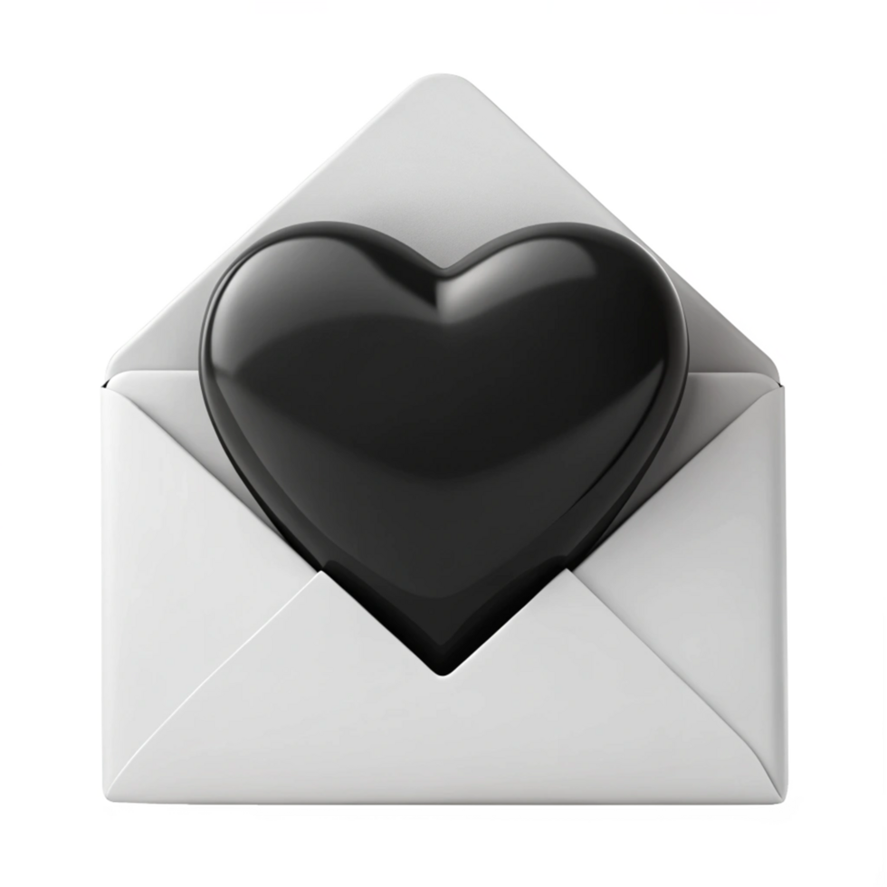 love black heart in an envelope is isolated on transparent background png