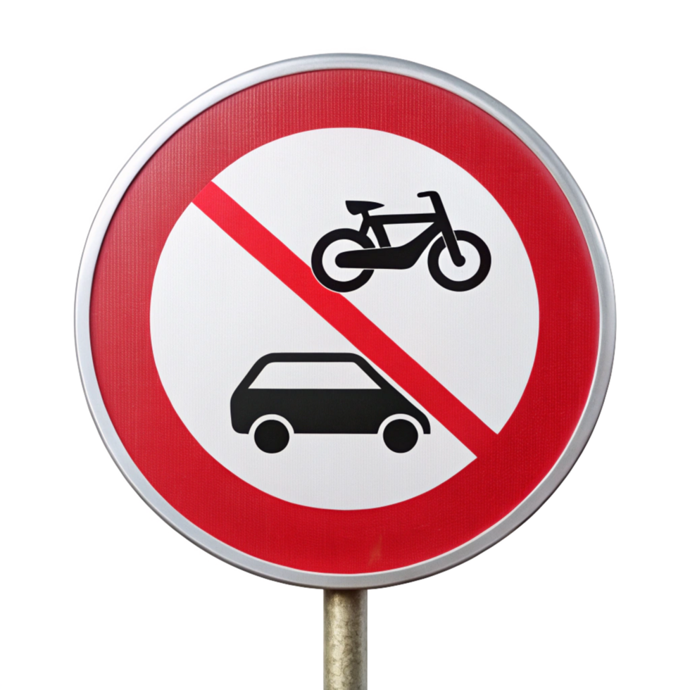 traffic sign for no entry for cars and motorcycle on the poll is isolated on transparent background png