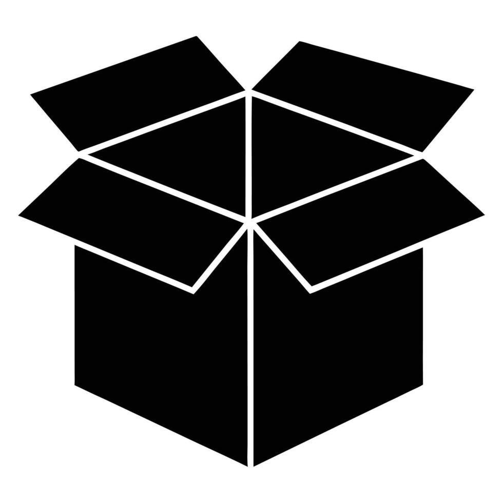 open cardboard box, minimalist design, black and white vector