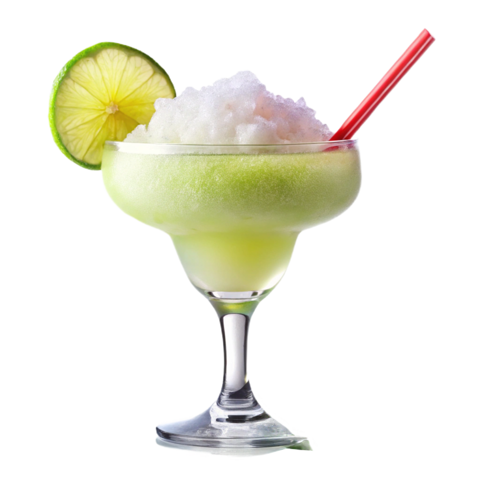 glass of daiquiri with ice and straw in the glass is isolated on transparent background png