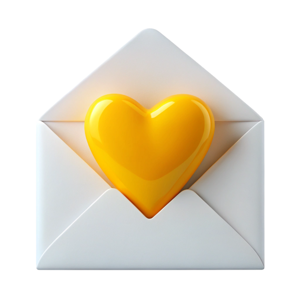 love yellow heart in an envelope is isolated on transparent background png