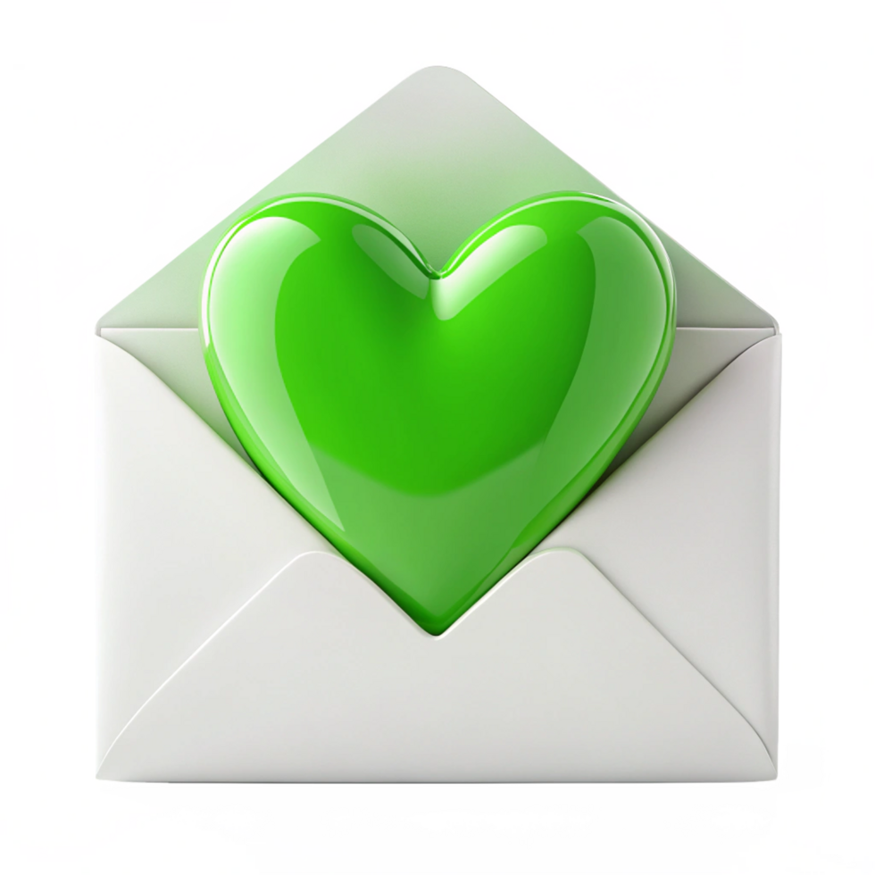 love green heart in an envelope is isolated on transparent background png