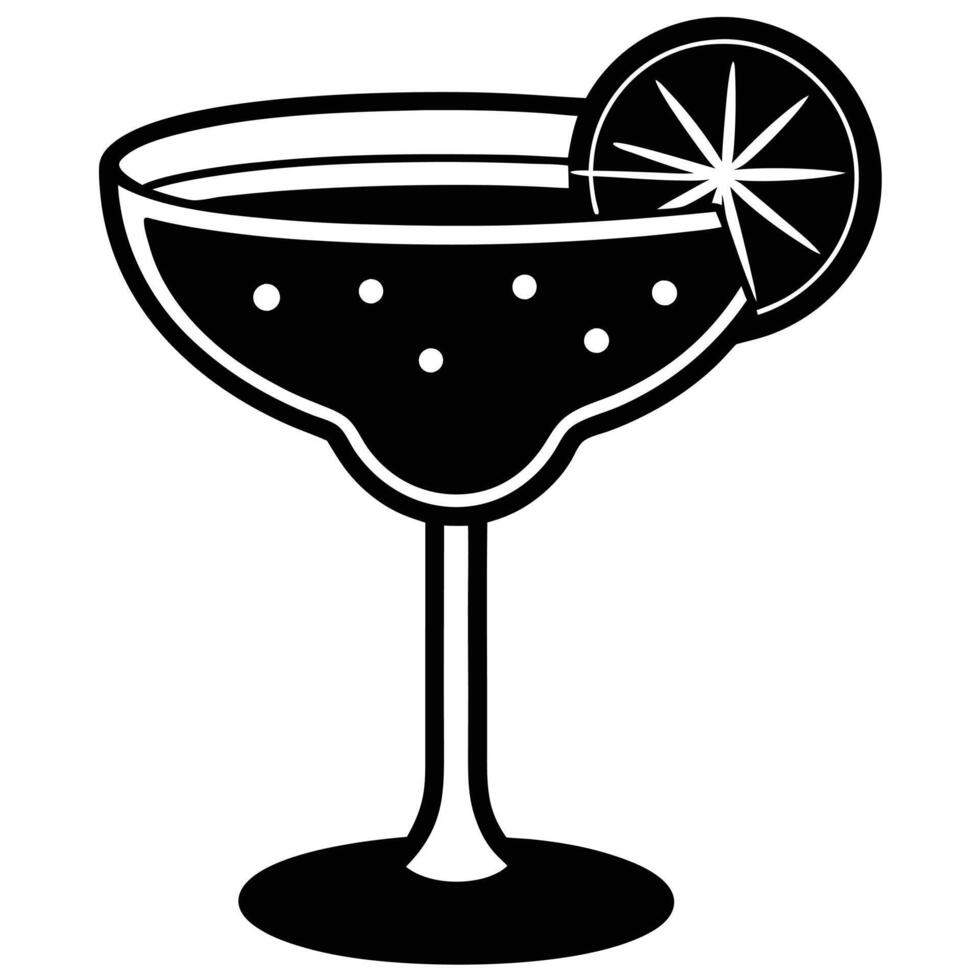 Minimalist cocktail icon, black and white illustration vector