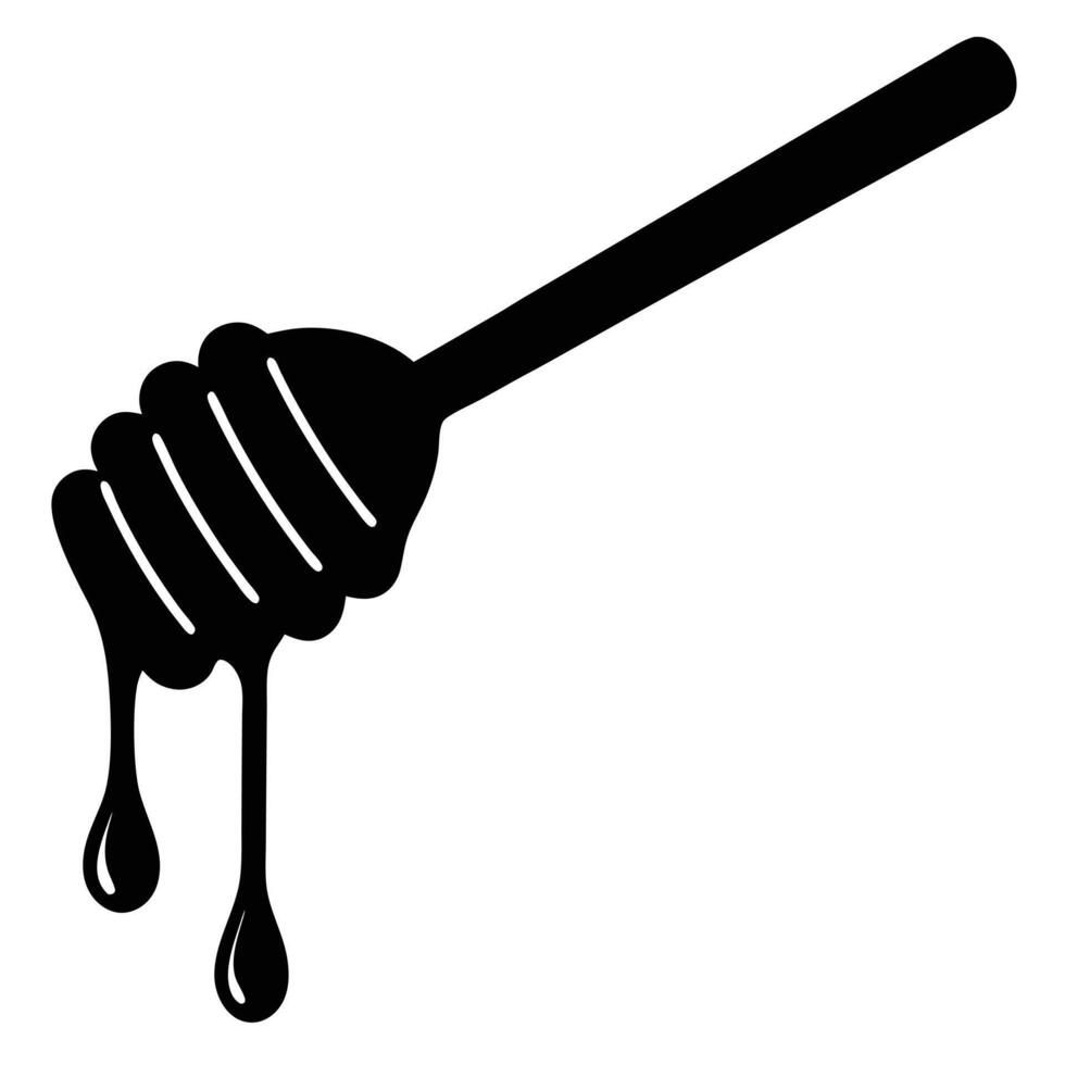 Honey dipper icon, black silhouette, dripping honey vector
