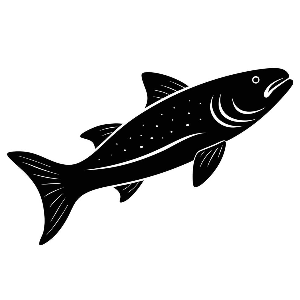 stylized fish silhouette, salmon shape, Black and white illustration vector