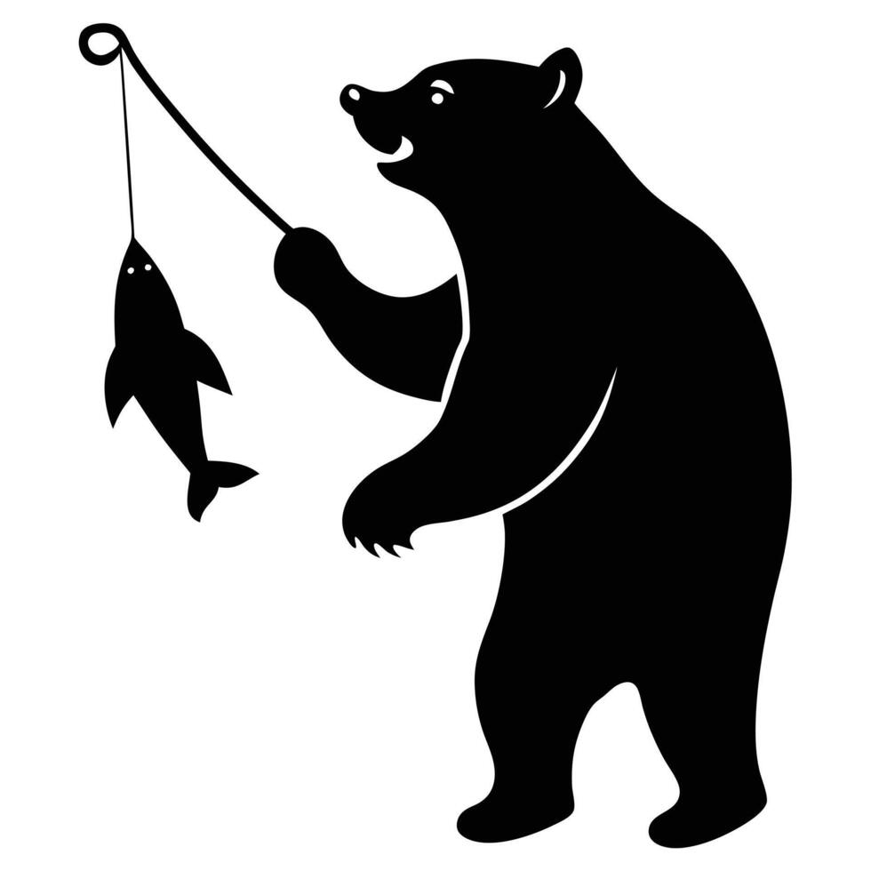 silhouette of a bear, fishing bear, Black and white illustration vector