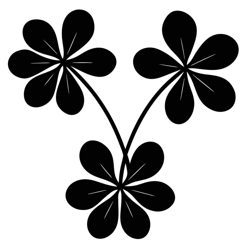 Black and white floral design, silhouette of three flowers vector