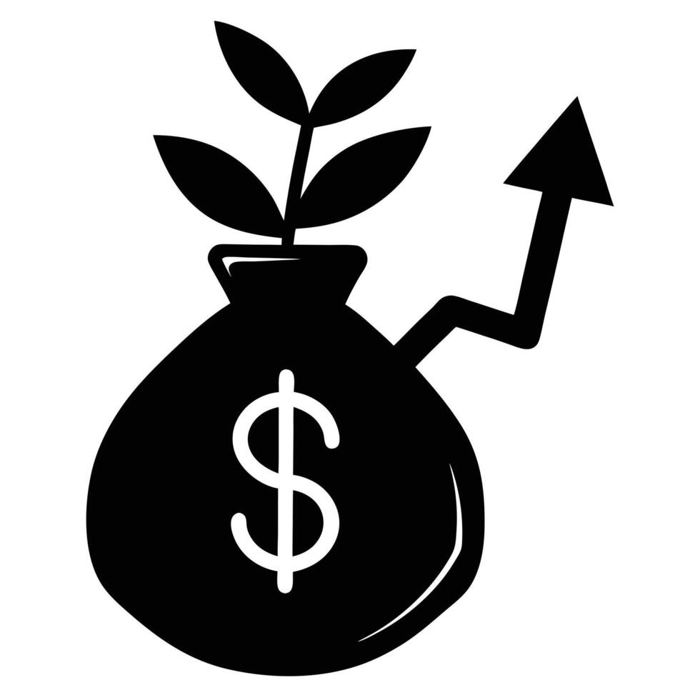 money bag with dollar sign, Black and white illustration vector
