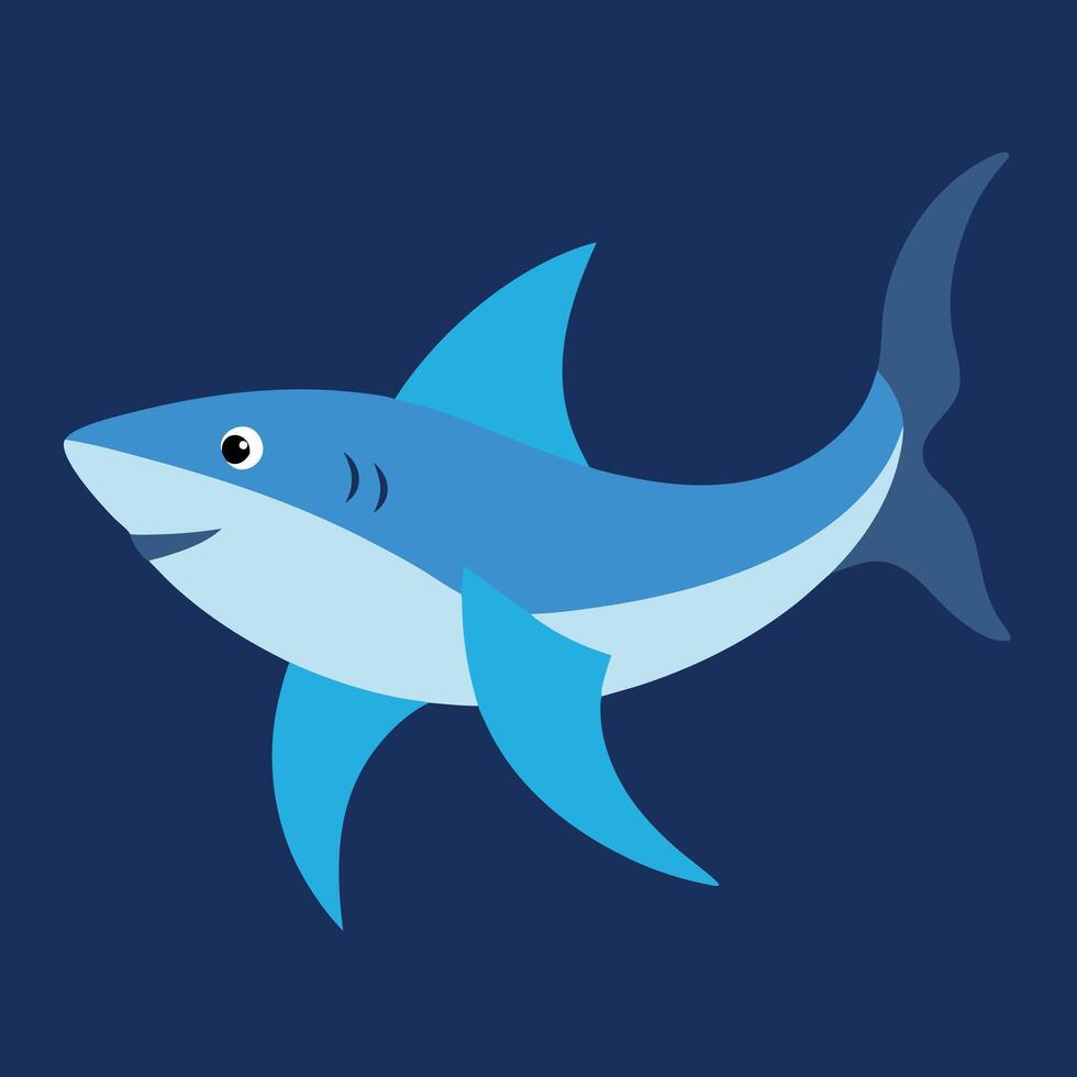 Cartoon shark, cute blue shark, simple design vector