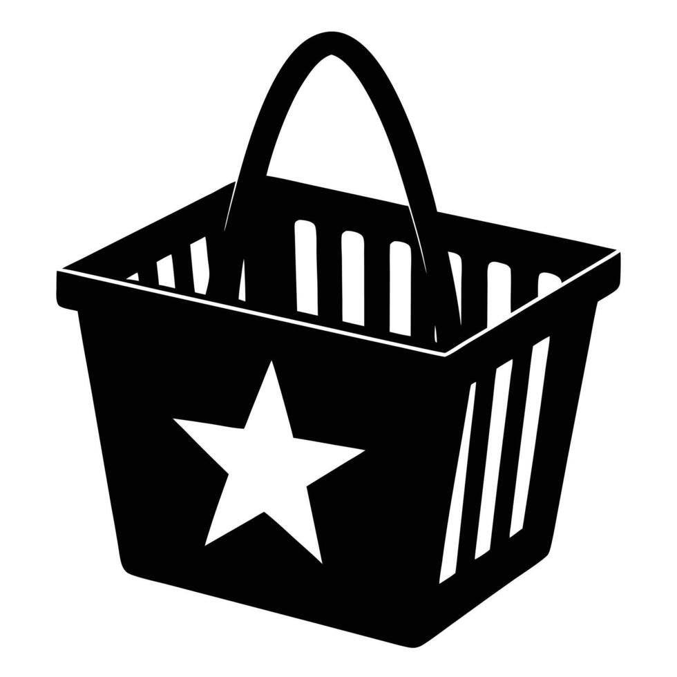Shopping basket icon, black silhouette vector