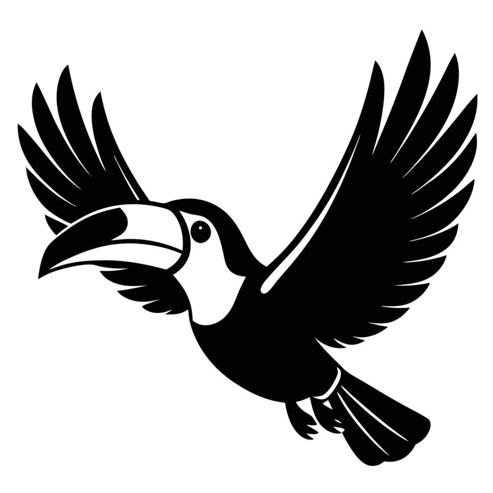 toucan in flight, stylized bird silhouette, Black and white illustration vector
