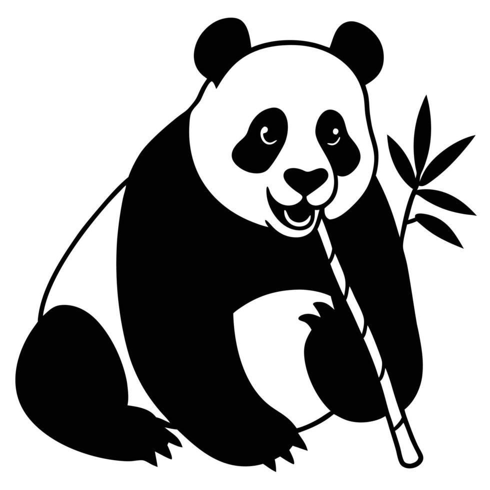 Stylized panda illustration, black and white silhouette vector