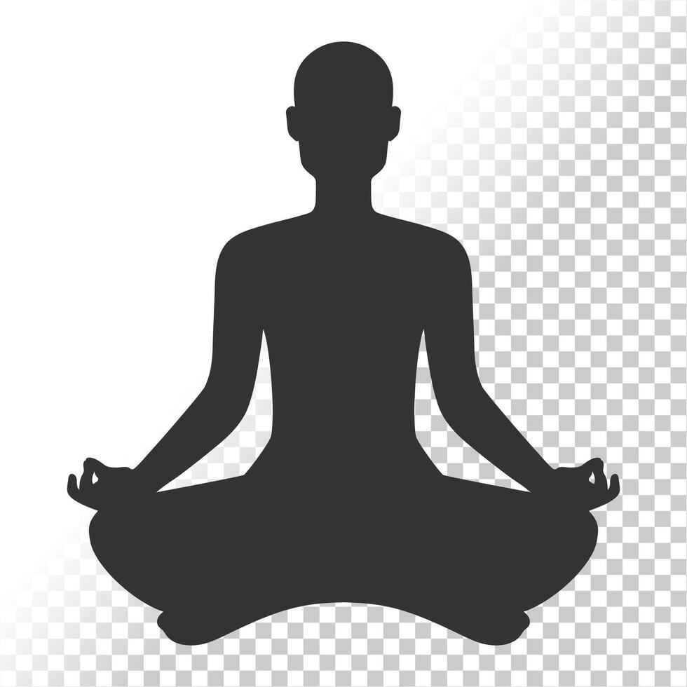 Meditating monk silhouette. Bald male sitting in lotus position. Man doing yoga vector