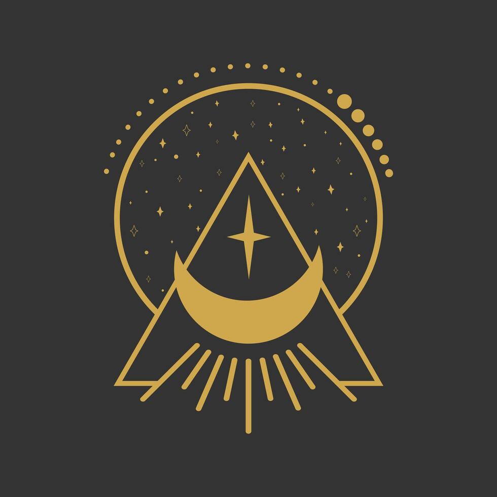 Lying crescent moon celestial emblem decorated with stars. Decorative space elements vector