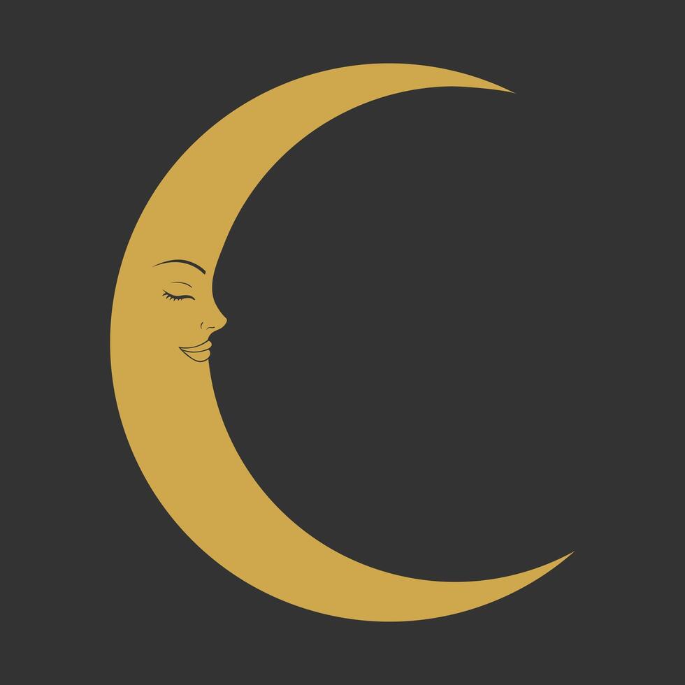 Sleeping Crescent moon with human face. Celestial emblem. Decorative space element vector