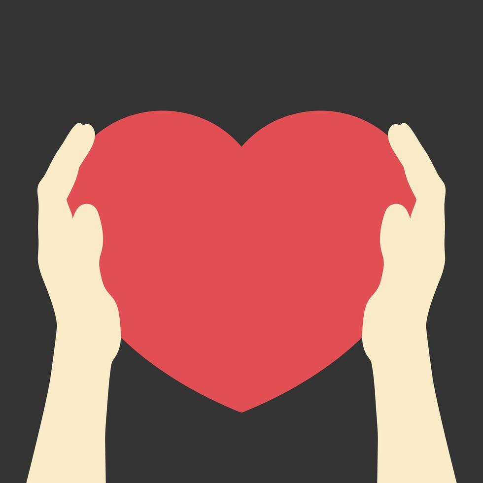 Silhouette of human hands holding red heart. Heart in hands vector