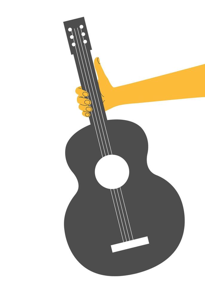 Human hand holding guitar neck isolated on white background vector