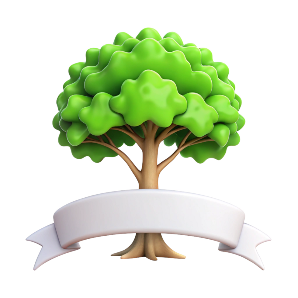 green tree shape title banner frame is isolated on transparent background png