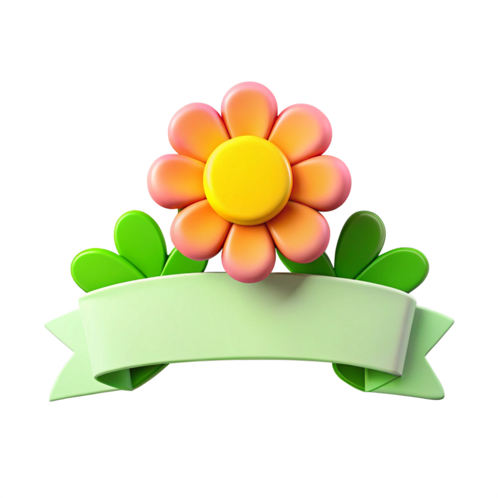 cartoon style flower shape title banner frame is isolated on transparent background png