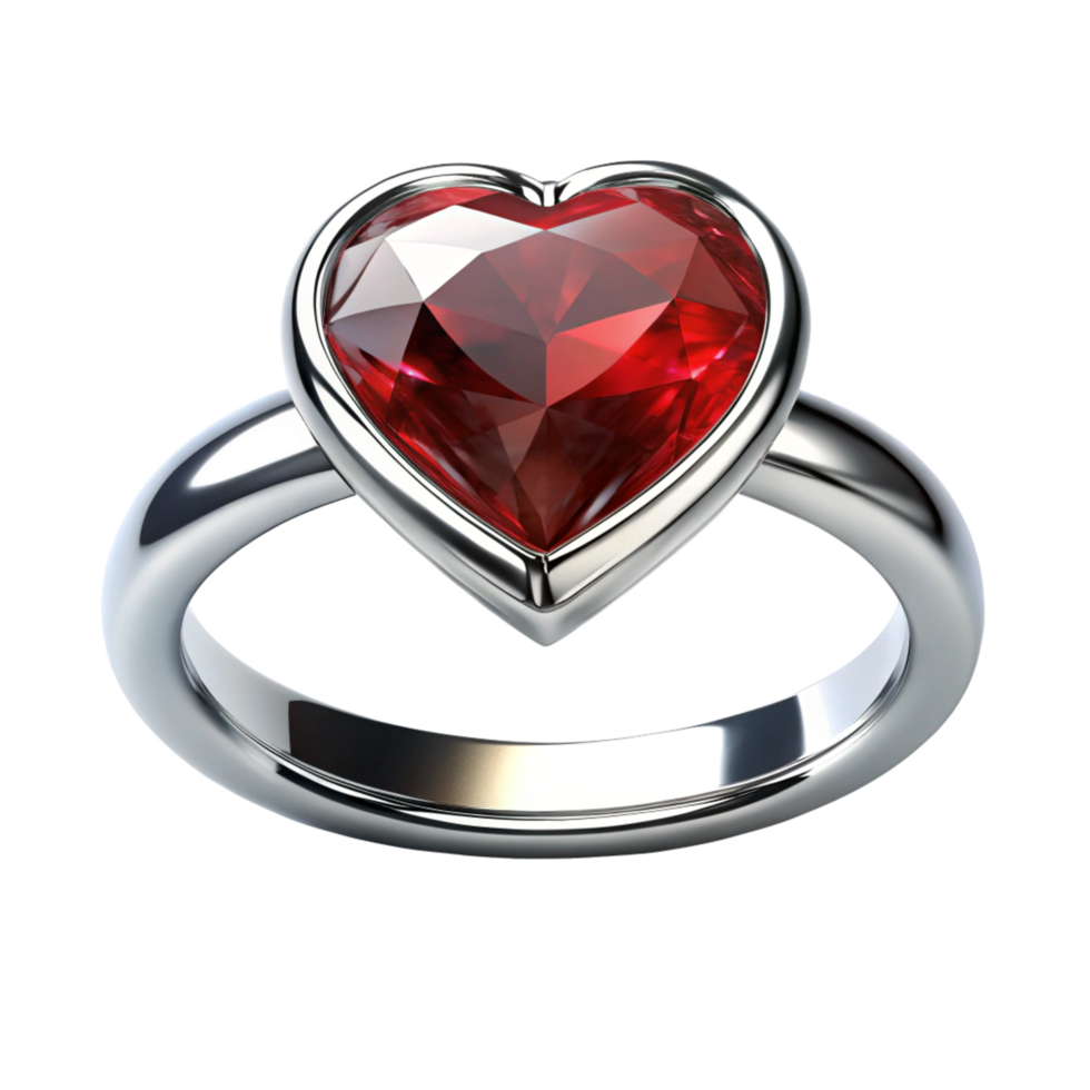 red diamond heart shape ring is isolated on transparent background png
