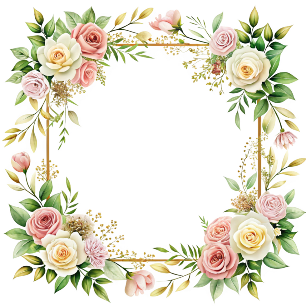 illustrate a hand drawn floral border frame for wedding is isolated on transparent background png