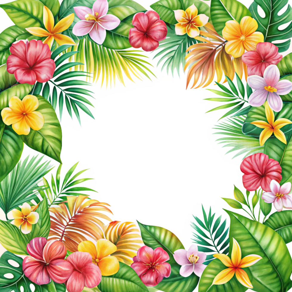 illustrate a hand drawn topical floral border frame is isolated on transparent background png