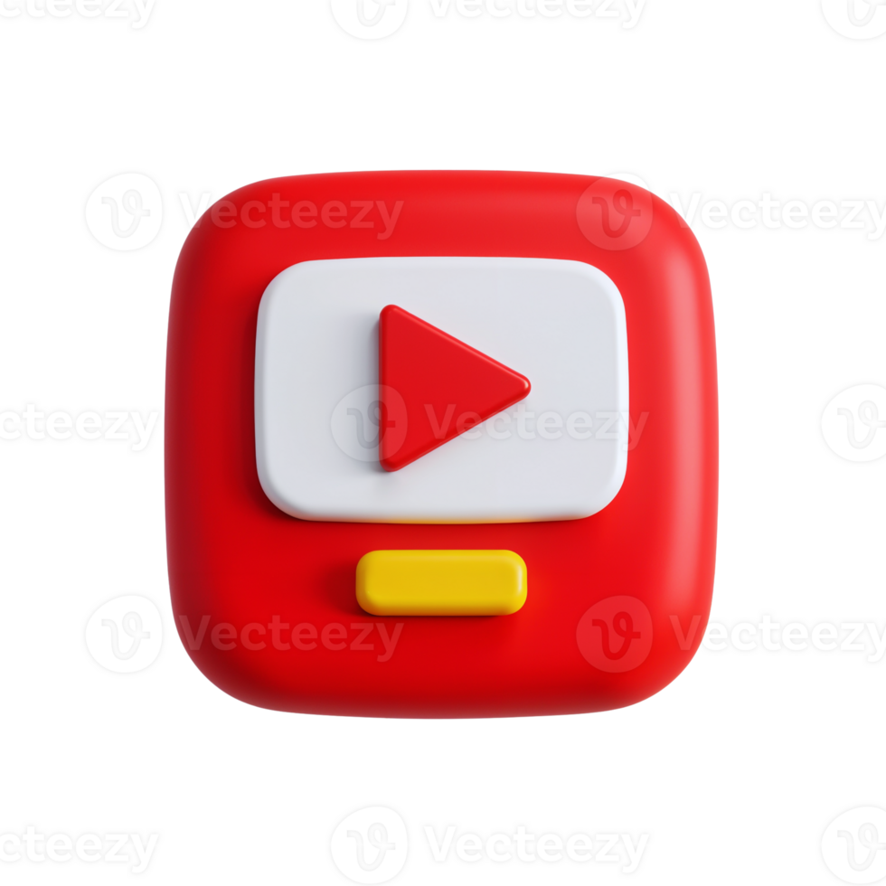 Bright red play button design on a smooth surface png