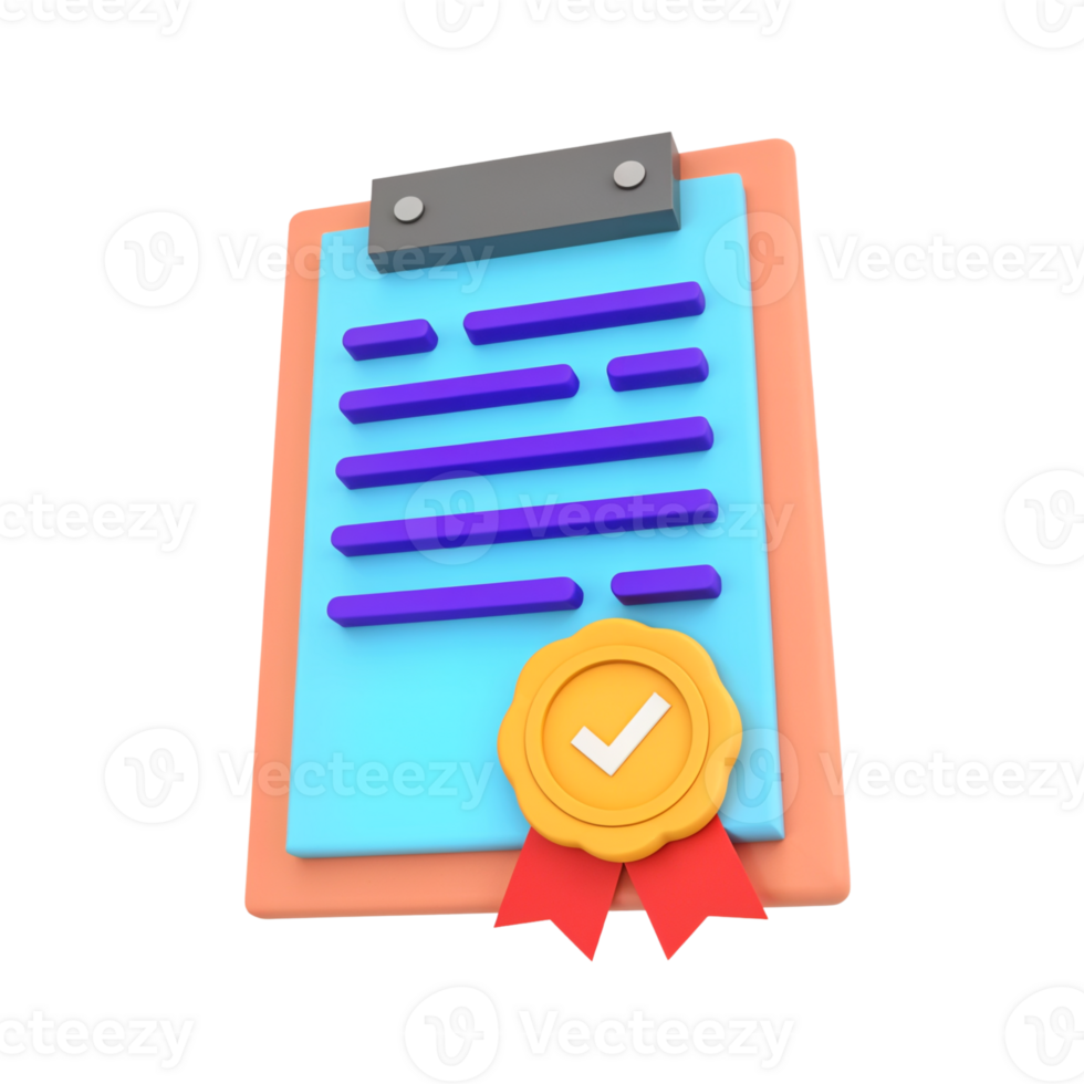 Clipboard with certificate illustrating completed task png