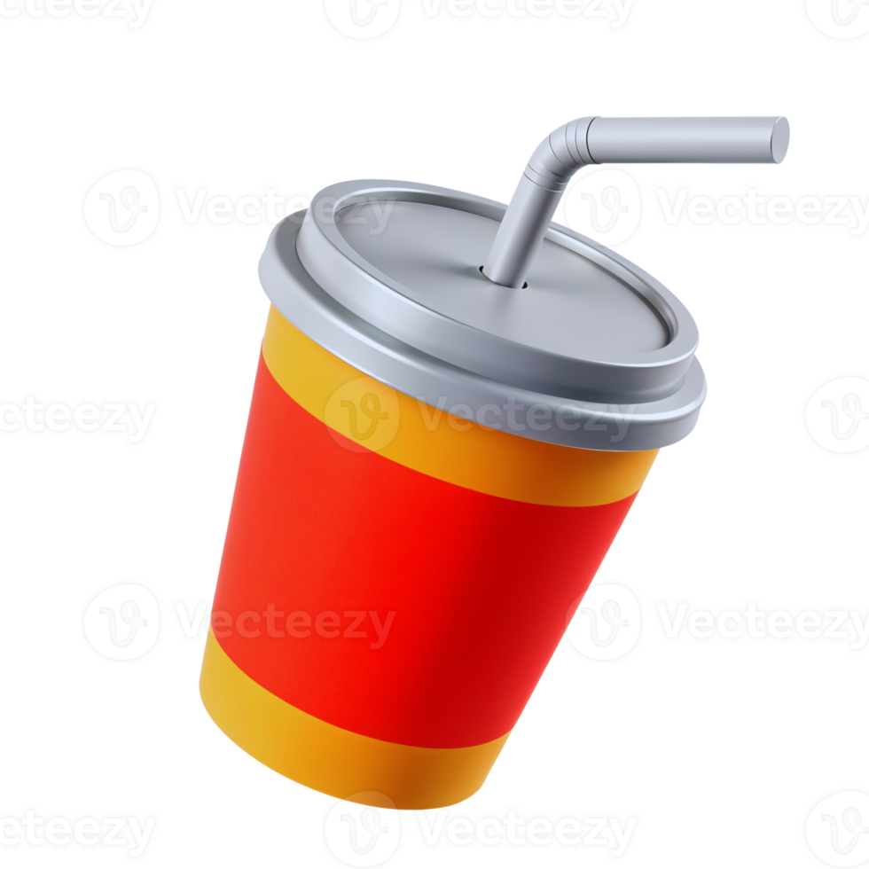Colorful drink cup with straw placed at a slight angle png