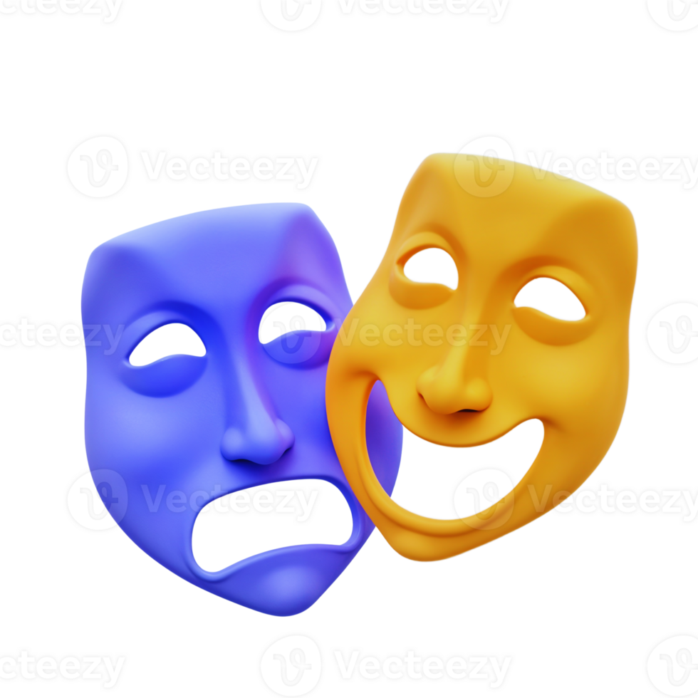 Duality of emotions represented by colorful masks png